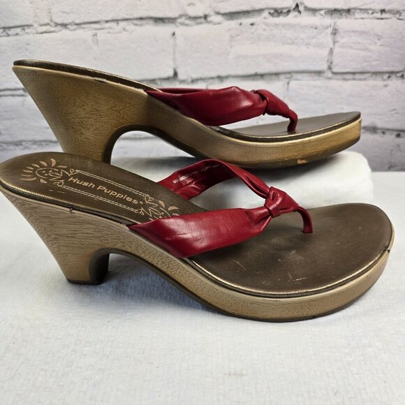 VINTAGE HUSH PUPPIES RED THONG PLATFORM SANDALS, WOMENS SIZE 10 EUC - Picture 7 of 10